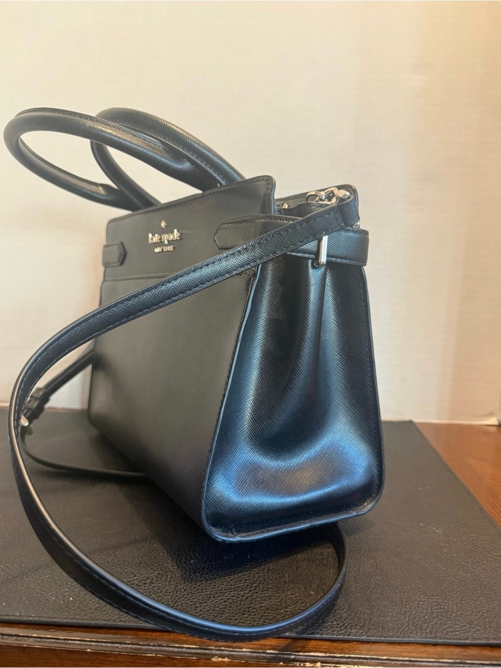 kate spade Black Saffiano Mini Satchel with Shoulder Strap - Picture 7 of 9
